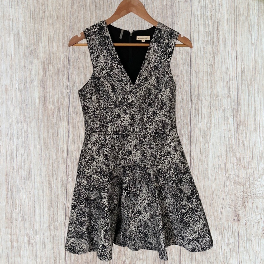 Rebecca Taylor Black White Fit and Flare Jacquard Dress Size 8
